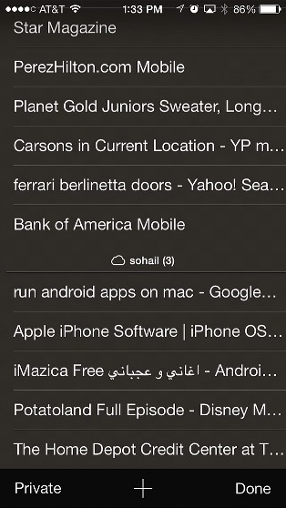safari cloud tabs in iOS 7