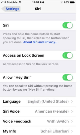 set up of Hay Siri in iOS 10