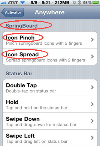 Control iPhone applications by pinching in and out on your iPhone screen