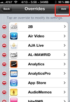 Add an iPhone application to the override option of backgrounder for iOS multitasking