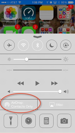 Air Drop in control center for iOS7