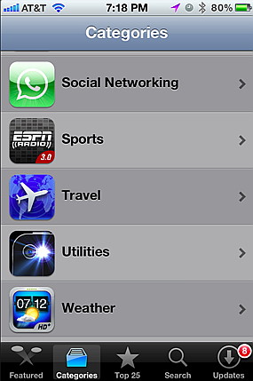 iPhone applications categories in the App Store