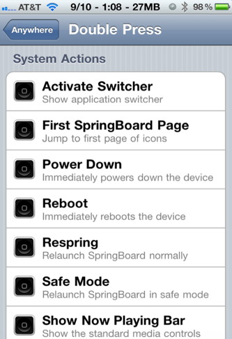 You can apply many system actions such as reboot or respring with activator gestures