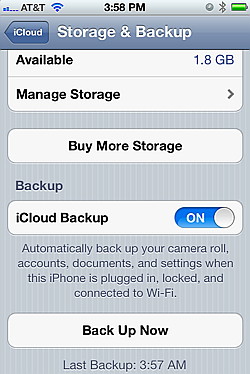 Backup now using iCloud for iOS 5