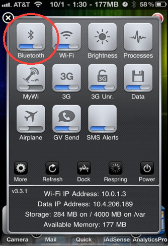 Sbsetting has a Bluetooth iPhone toggle to quickly enable and disable bluetooth connection