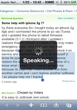 Speak with voice plugin using iPhone context menu Action Menu