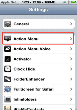 Action menu setting for iPhone contextual menu