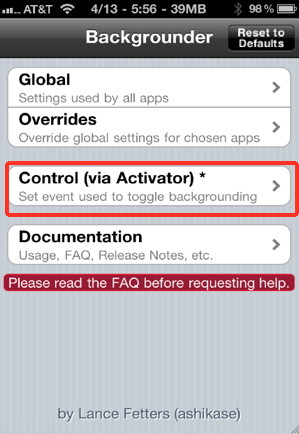 Control backgrounder manually with activator