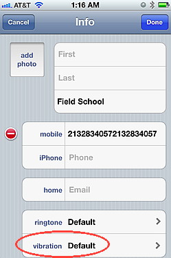 Custom vibration for iOS 5 in your contacts