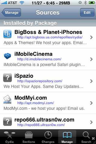 Manage sources in cydia