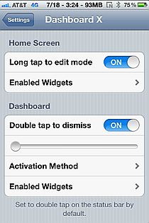 Settings for Dashboard X for iPhone