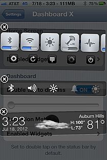 Three widgets on iPhone using Dashboard X