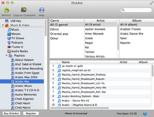 Transfere songs from your iTunes playlist with DiskAid