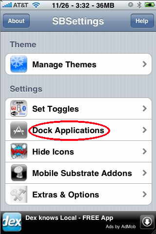 dock applications for sbsettings for iphone