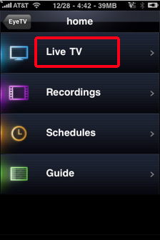 eye tv main menu for iPhone