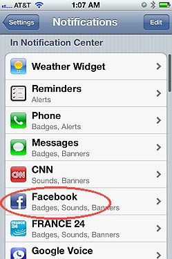 Facebook notification for iOS5