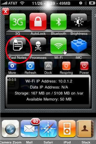 quick notes sbsettings for iphone