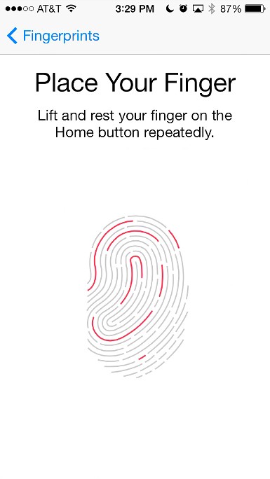 Fingerprint settings for iPhone 5s