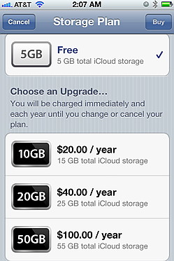 Buy more storage for iCloud in your iOS 5 iPhone