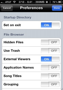 iFile settings and preferences for the iPhone