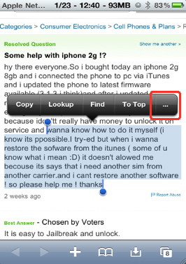 Speak a paragraph using the Voice plugin in Action menu for iPhone