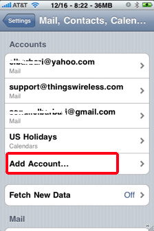 mobile mail iphone add account