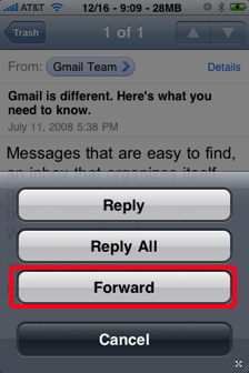 iphone email forward message