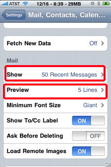 iphone email message options