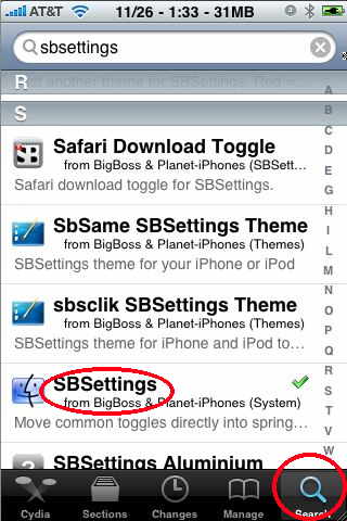 install sbsettings for the iPhone, iphone jailbreak