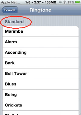 Standard iPhone ringtones that come from Apple by default