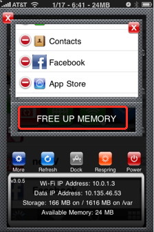 iPhone sbsettings free memory