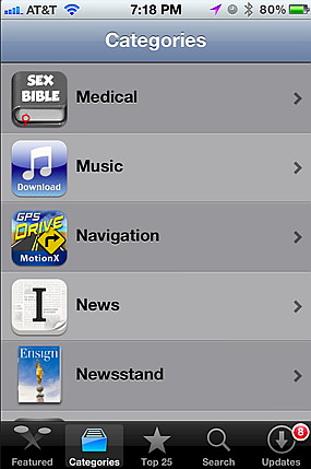 Categories of iPhone applications in the App Store
