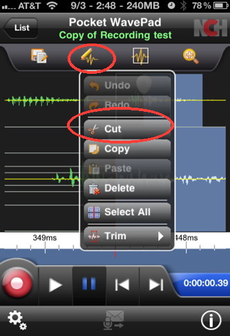 Cut, copy and paste audio editor wavepad