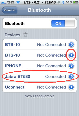 iPhone bluetooth device connected