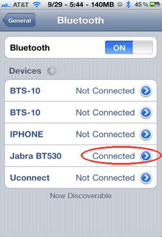 iPhone bluetooth device connected