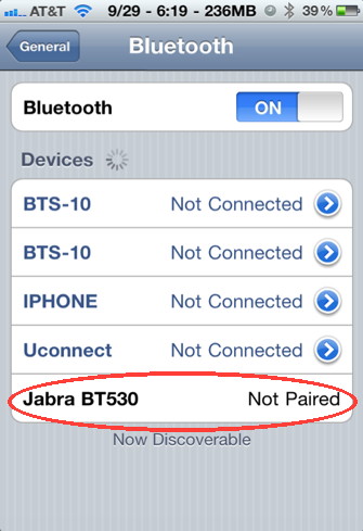 iPhone bluetooth device not paired