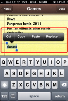 The iPhone context menu options are at minimum on an original iPhone