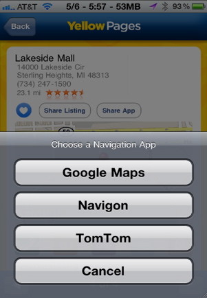 iphone gps applications such as Navigon and TomTom are linked with the yellow pages application and many others