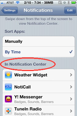 iPhone notification center arrangement