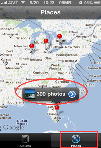 You can sort your pictures taken by iPhone camera using Places in the Photo application