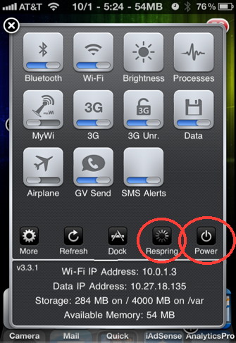 Use the power button in Sbsettings to reboot or resetting iPhone