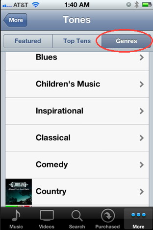 Find iPhone ringtones by categories in the iTunes store