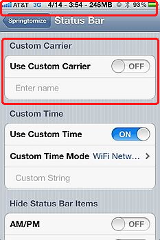 iPhone 4S status bar customization with Springtomize 2
