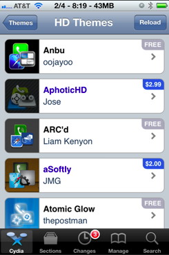 iPhone themes from Cydia
