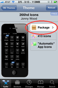 Install iPhone themes in Cydia