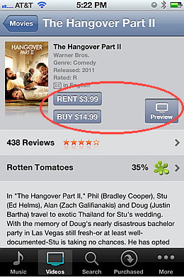Preview, bur or rent videos from the iTunes video store in iTunes for iPhone