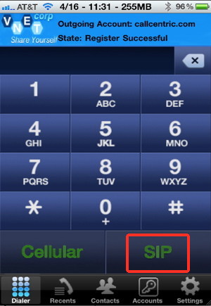iSip dial pad for iPhone