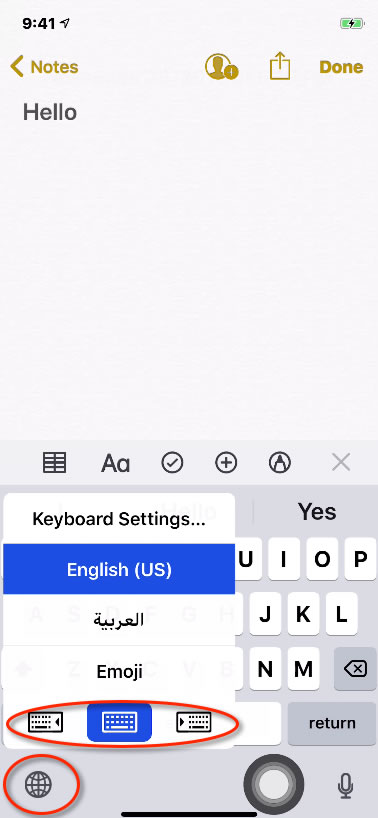 typing arabic on iphone keyboard