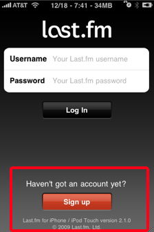 last fm  sign up for iphone