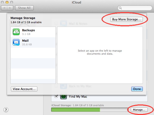 Manage iCloud  on Mac OSX Lion